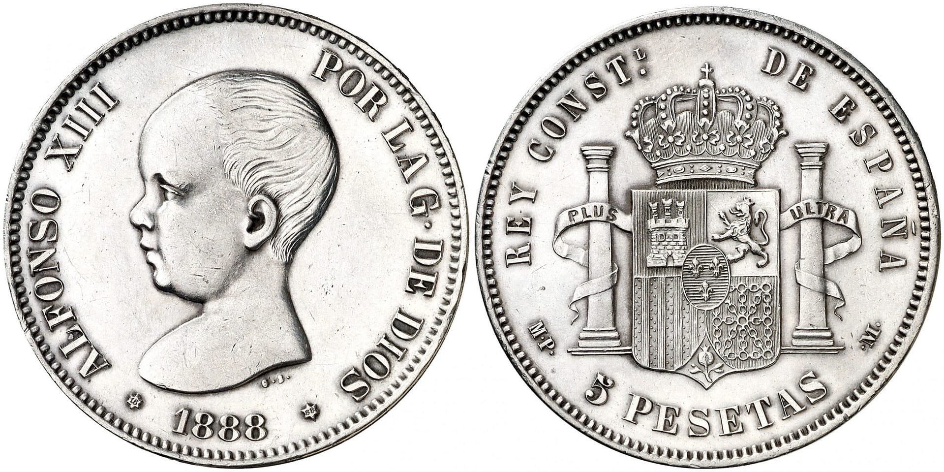 Pièce Argent 1889 Alfonso XIII 5 Pesetas - Monnaie Espagnole En Argent - 24.44g - Argent Pur